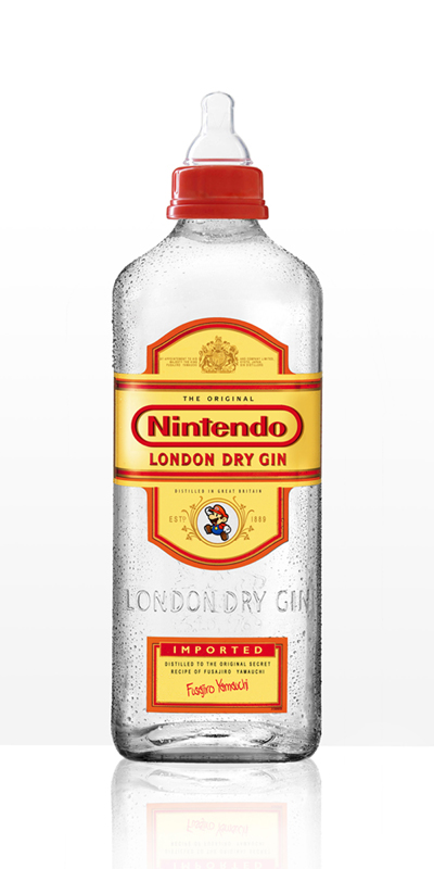 PopBottles — London Dry Gin Nintendo, a gin bottle transformed into a Nintendo baby bottle — Anna Utopia Giordano