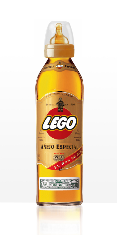 PopBottles — LEGO Havana Club Rum, a rum bottle transformed into a LEGO-themed baby bottle — Anna Utopia Giordano